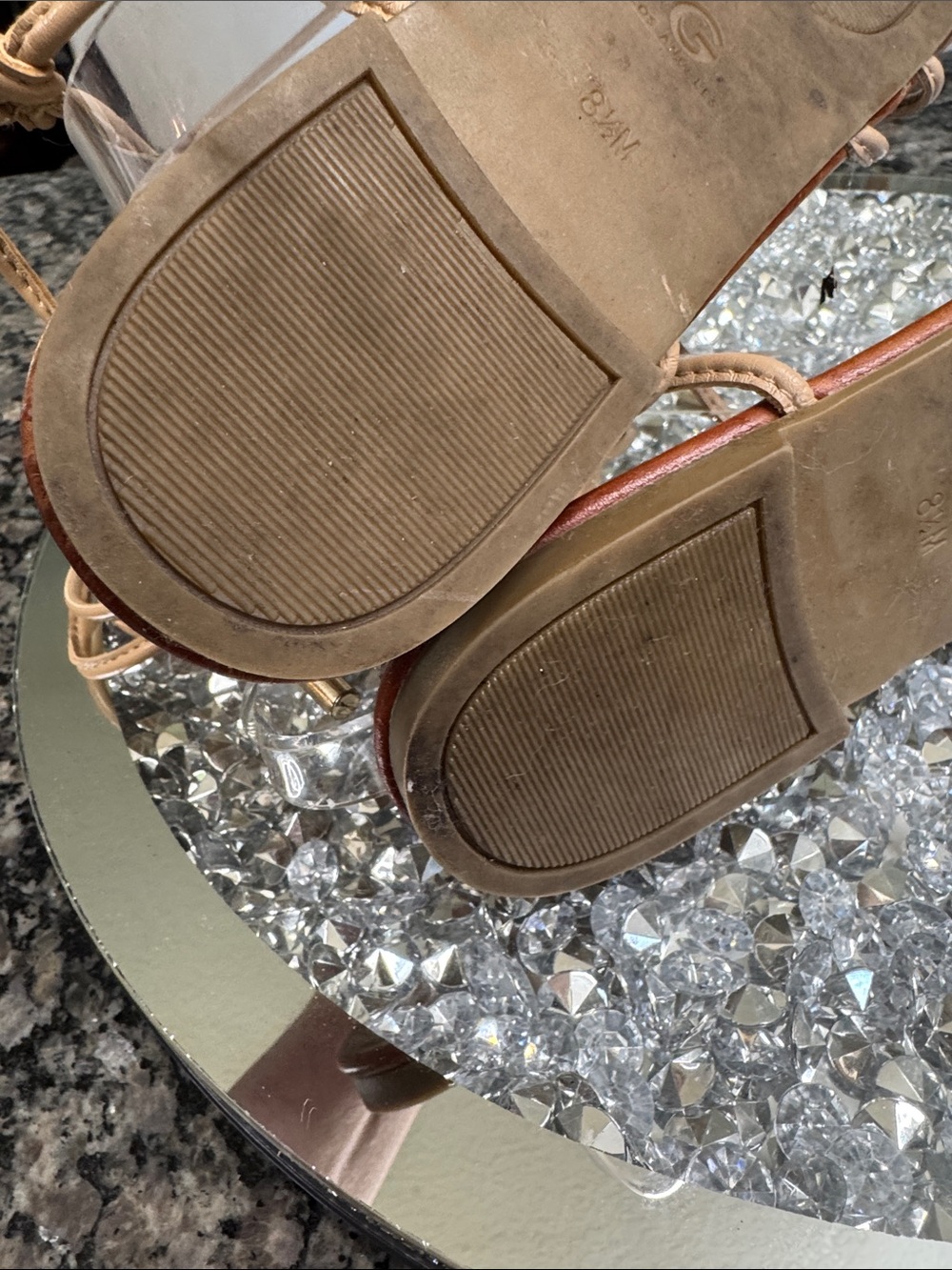 GBG Los Angeles Beige Lace-Up ankle strap Sandals with Gold G Emblem - Picture 9 of 10
